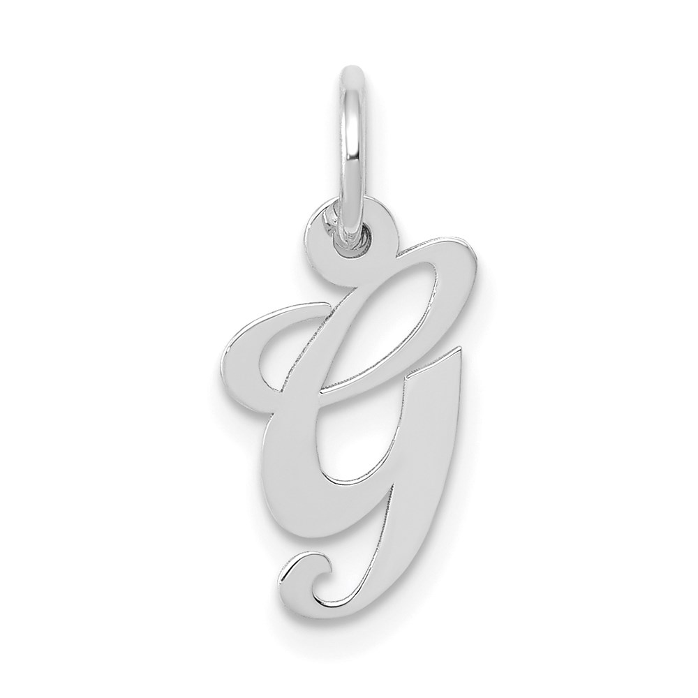 YC651G.jpg 14k White Gold Small Fancy Script Letter G Initial Charm - Image 1