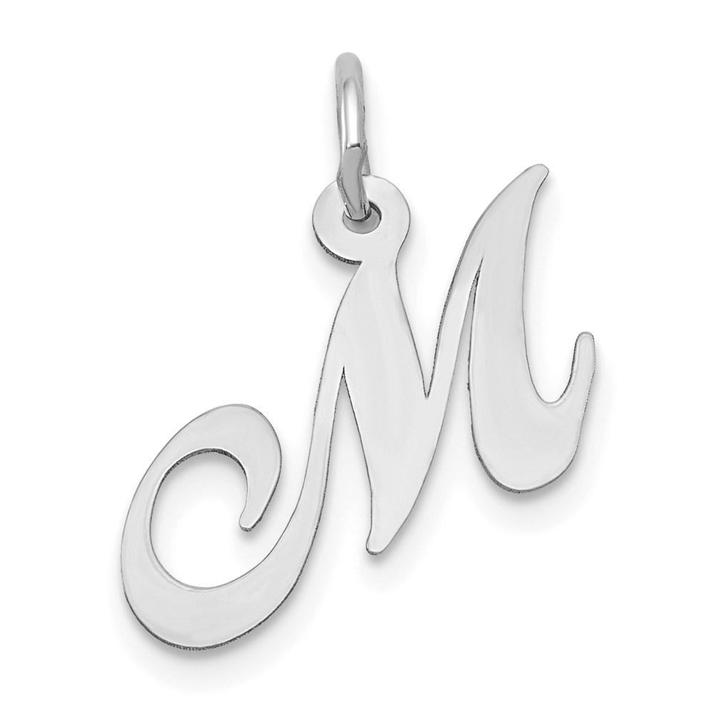 YC651M.jpg 14k White Gold Small Fancy Script Letter M Initial Charm - Image 1