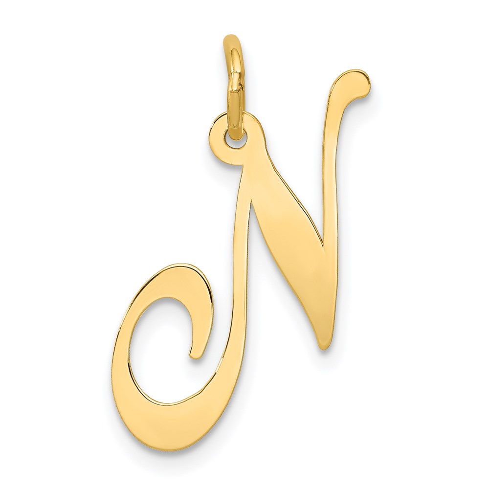 YC654N.jpg 14k Large Fancy Script Letter N Initial Charm - Image 1