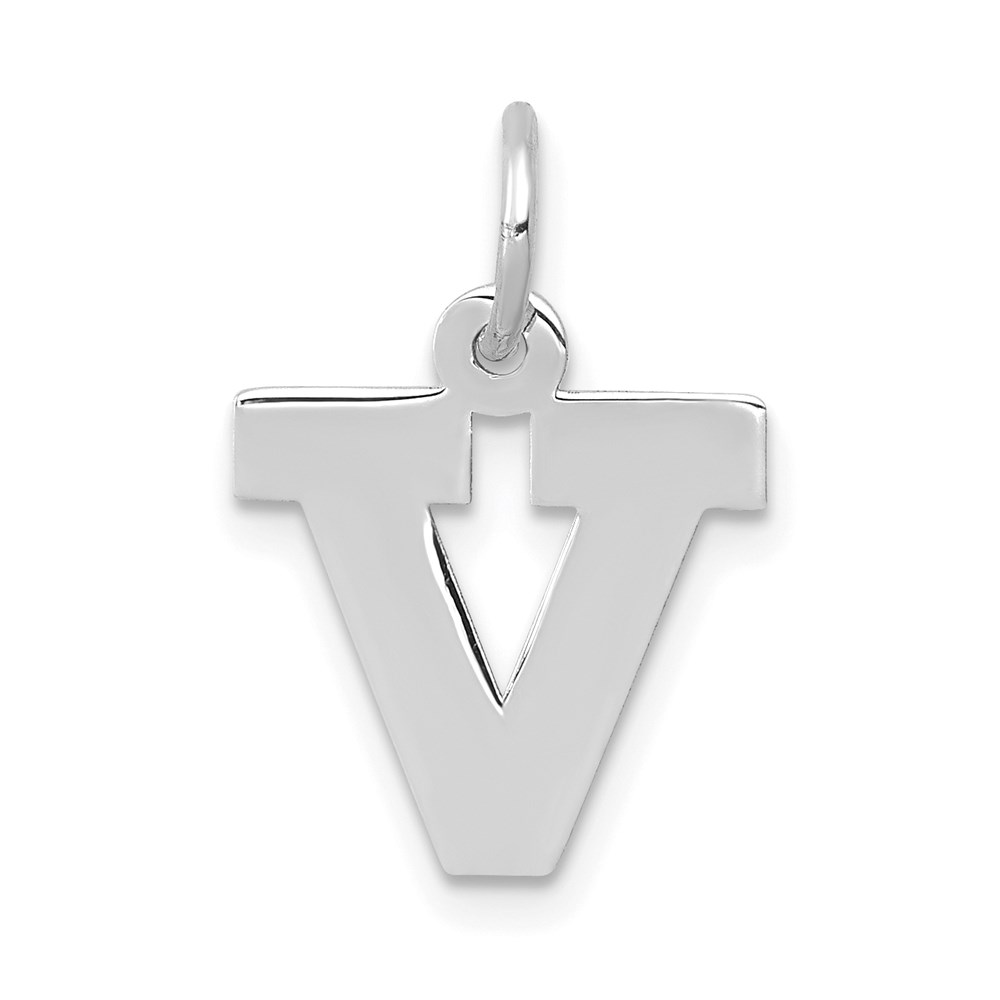 YC665V.jpg 14KW Small Block Letter V Initial Charm - Image 1