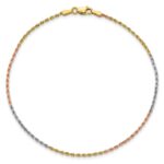 14K Tri-colored 1.5mm Diamond-cut Rope with Lobster Clasp Anklet - Image 3