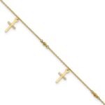 10k Polished Cross Dangle and Beads Plus Extender - Total Anklet