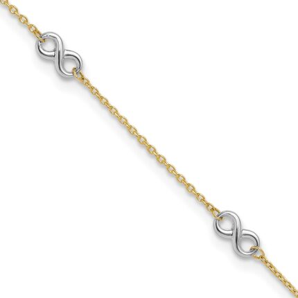 10K Two-tone Polished Infinity 5-Station Plus Extender - Total Anklet
