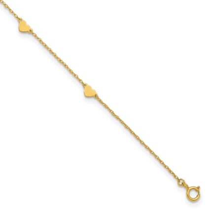 10k Polished Heart 6-Station Anklet