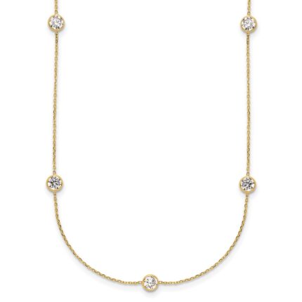 10K Polished CZ 7 Station Necklace