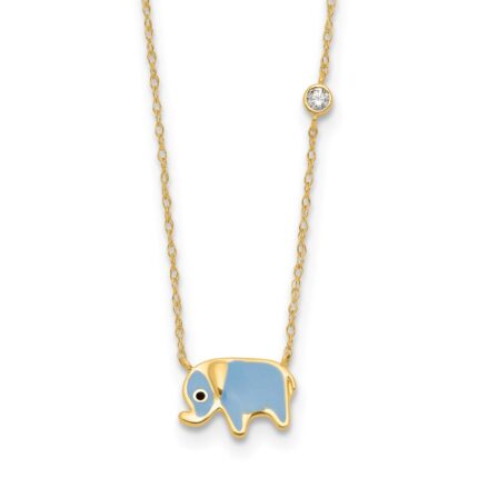 10K Polished CZ Enameled Elephant Necklace