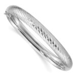 14k White Gold 5/16 Polished Textured 8.00mm Hinged Oval Bangle Bracelet