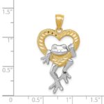 14k and White Rhodium Diamond-cut Frog in Heart Pendant - Image 4