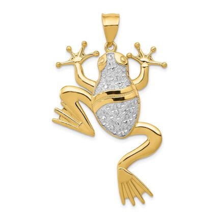 14K and White Rhodium Large Diamond-cut Frog Pendant