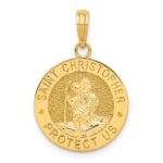 14k Polished Solid Saint Christopher Medal Round Pendant
