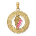 14K ANTIGUA W.I. Circle with Pink and White Enamel Conch Shell Charm