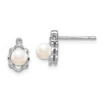 Sterling Silver Rhodium-plated FW Cultured Pearl & Diam. Earrings