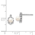 Sterling Silver Rhodium-plated FW Cultured Pearl & Diam. Earrings - Image 4