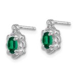 Sterling Silver Rhodium-plated Created Emerald & Diam. Earrings - Image 2