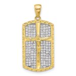 Sterling Silver Rhodium-plated and Gold-tone CZ Cross Crucifix Pendant