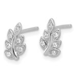 Sterling Silver Rhodium-plated CZ Leaf Post Earrings - Image 2