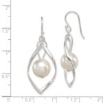 Sterling Silver Polished Simulated Pearl Twisted Dangle Earrings - Image 4