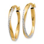 14K w/White Rhodium Textured and Polished Oval Hoop Earrings - Image 2