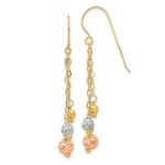 14K Tri-color w/Diamond-cut Beads Dangle Earrings