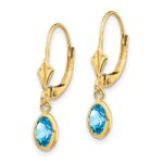14k 6x4 Oval Bezel December/Blue Topaz Leverback Earrings - Image 2