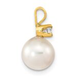 14k 8-9mm White Round Akoya Saltwater Cultured Pearl and 1/10 Carat Diamond Pendant - Image 2