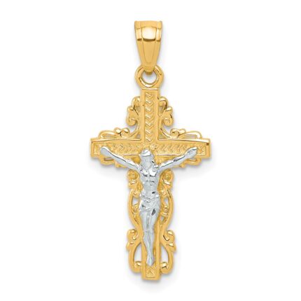 10K w/ Rhodium Crucifix Pendant