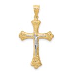 10K w/Rhodium Fleur De Lis Crucifix Pendant