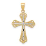10K w/ Rhodium Diamond-Cut Cross Pendant
