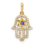 10K Polished CZ Evil Eye Hamsa Charm