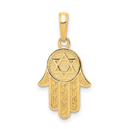 10K Hamsa W/Star Of David Pendant
