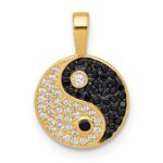 10k Polished Black and White CZ Yin Yang Pendant