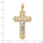 10K Tri-color Diamond-cut Crucifix Pendant - Image 2