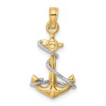 10K Two-Tone 3D Anchor W/Rope Pendant - Image 3