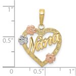 10K Tri-color Nana in Heart with Flowers Pendant - Image 2