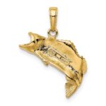 10K Gold Polished & Textured Bass Fish Pendant - Image 4
