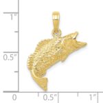 10K Gold Polished & Textured Bass Fish Pendant - Image 3
