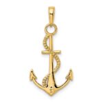 10K Gold Polished Anchor W/Rope Pendant - Image 3