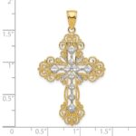10K & Rhodium Polished & Textured Diamond Pattern Cross Pendant - Image 3