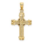 10K Gold Polished Textured Cross Pendant - Image 3