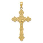 10K Polished Textured INRI Crucifix Fleur de Lis Pendant