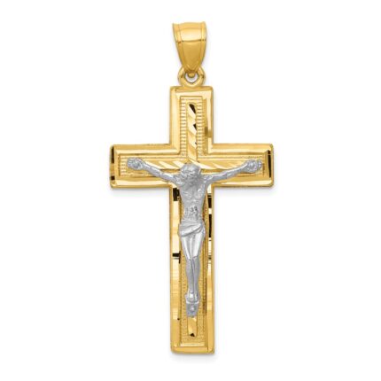 10k Two-tone Diamond-cut Latin Crucifix Pendant