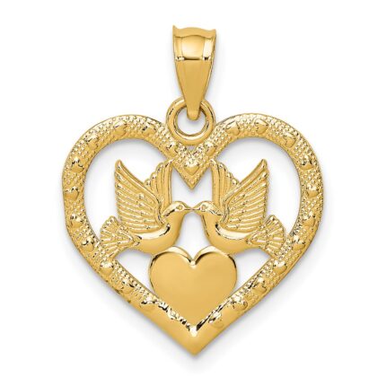 10K Doves In Heart Charm