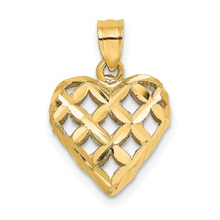 10K 3-D Diamond-cut Filigree Puffed Heart Charm
