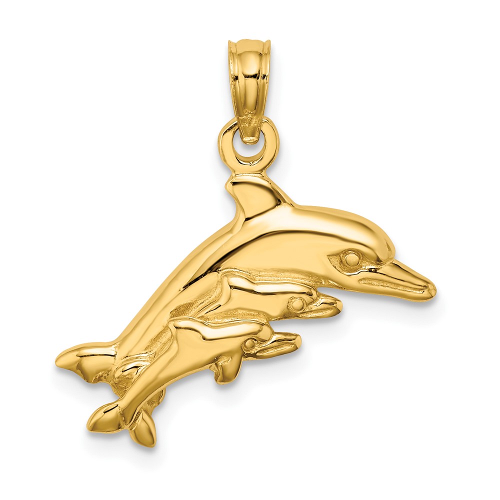 10K8234.jpg 10K Dolphin w/ 2 Baby Dolphins Charm - Image 1