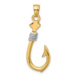 10K w/Rhodium 3-D Fish Hook With Rope Charm - Image 4