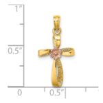 10K Two-Tone Twisted Cross w/ Heart Charm - Image 3