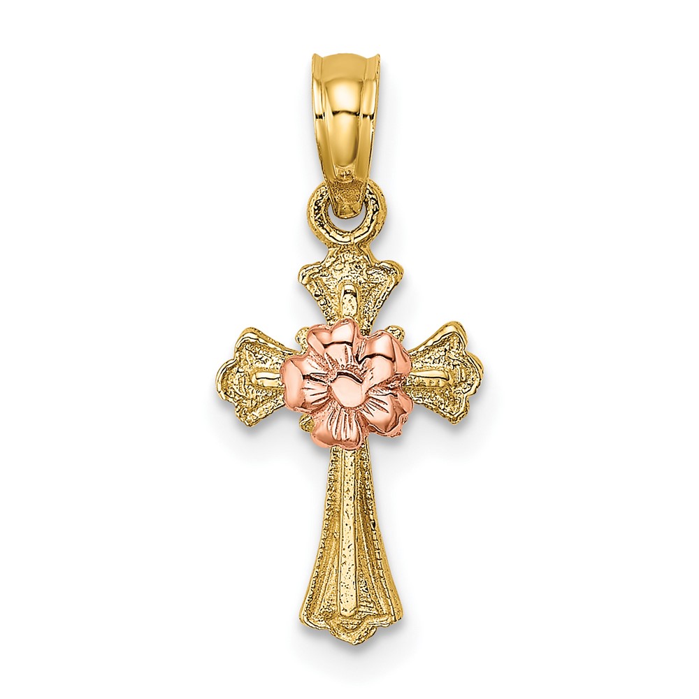 10K9097.jpg 10k Two-Tone Cross w/ Small Flower Charm - Image 1