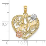 10k Two-tone w/White Rhodium #1 MOM Heart w/ Flower Charm - Image 3