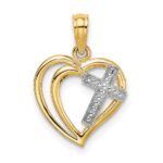 10K W/ Rhodium Cross In Heart Charm