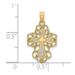 10K W/ Rhodium Beaded Lace Trim Cross Charm - Image 3